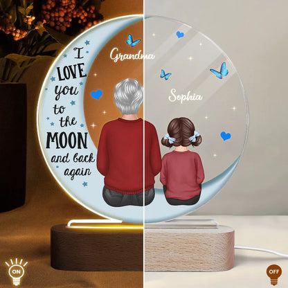 Veilleuse LED personnalisée en forme de cercle avec lune bleue pour grand-mère et petits-enfants Shineful - Lampe LED en acrylique