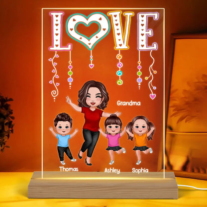 Shineful Mica LED Lamp LOVE Happy Doll Grandma Mom With Kids Personalized