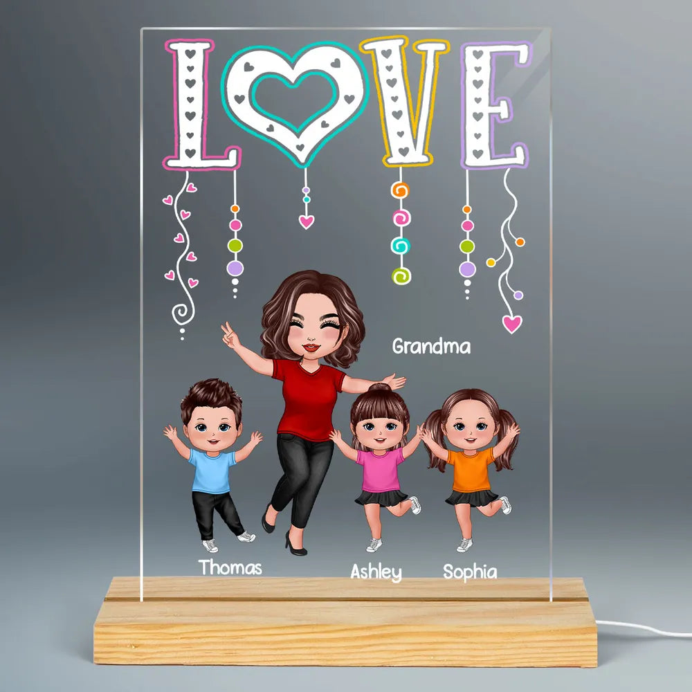 Shineful Mica LED Lamp LOVE Happy Doll Grandma Mom With Kids Personalized