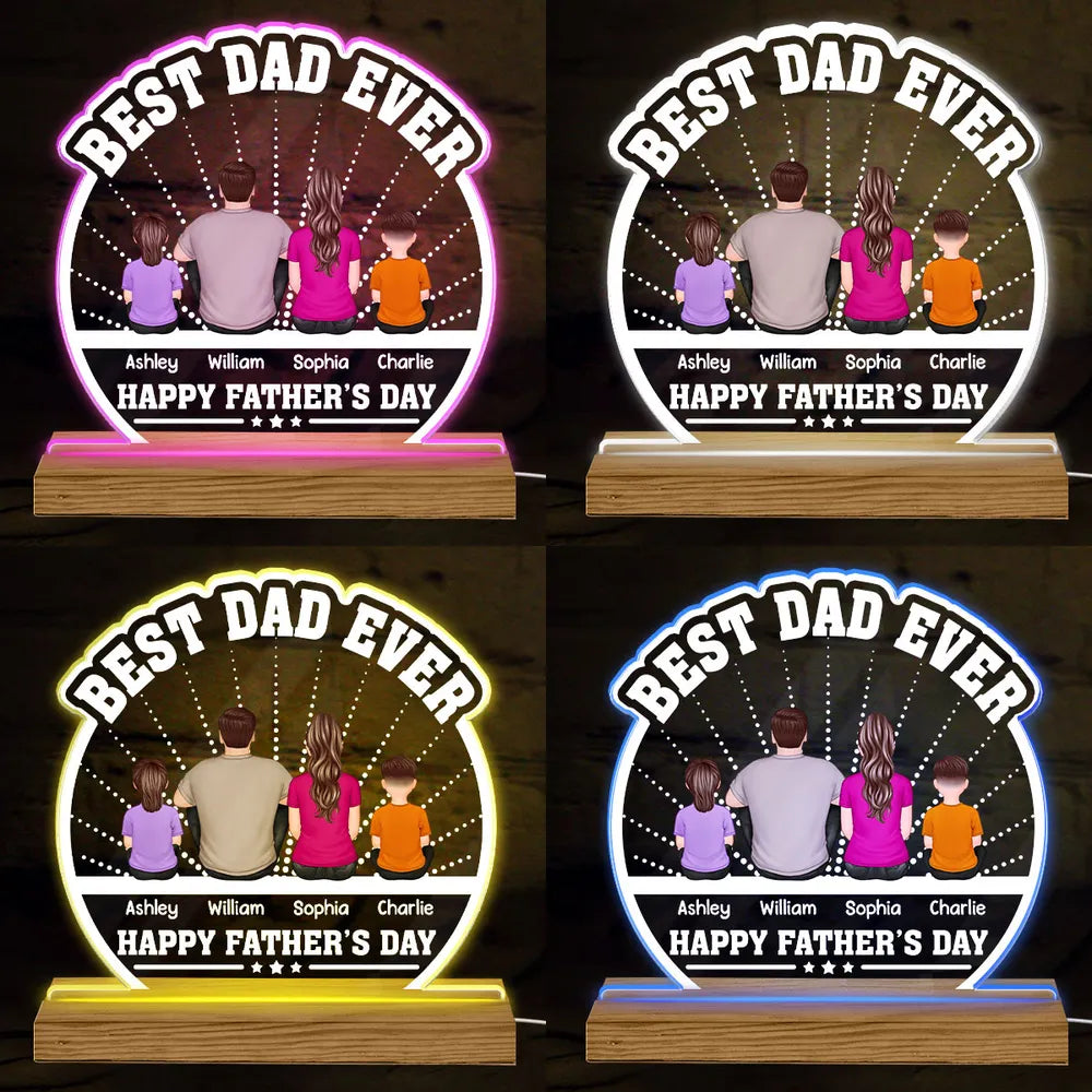 Shineful Personalisiertes Acrylschild mit LED-Nachtlicht „Best Dad Ever“ (Rückansicht) für Mann, Kinder, Hund und Katze