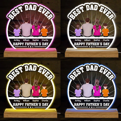 Shineful Best Dad Ever Back View Man Kids Dog Cat Personalized Acrylic Plaque With LED Night Light