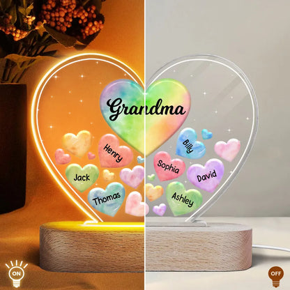 Shiny Heart Mica LED Lampe Oma Mama Herzen im Herzen personalisiert