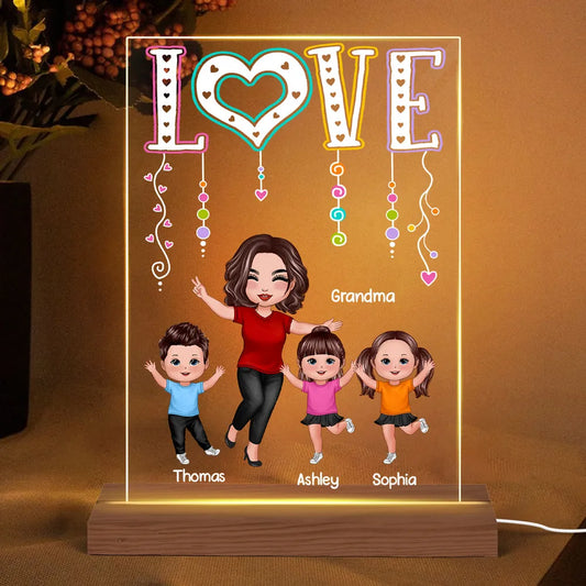 Shineful Mica LED Lamp LOVE Happy Doll Grandma Mom With Kids Personalized