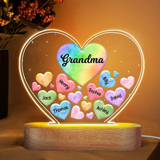 Shiny Heart Mica LED Lampe Oma Mama Herzen im Herzen personalisiert