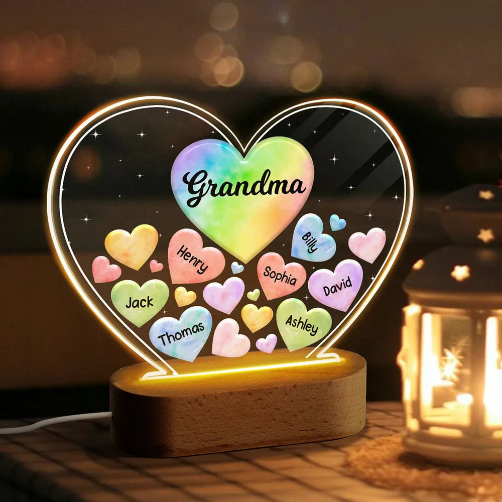 Shiny Heart Mica LED Lampe Oma Mama Herzen im Herzen personalisiert