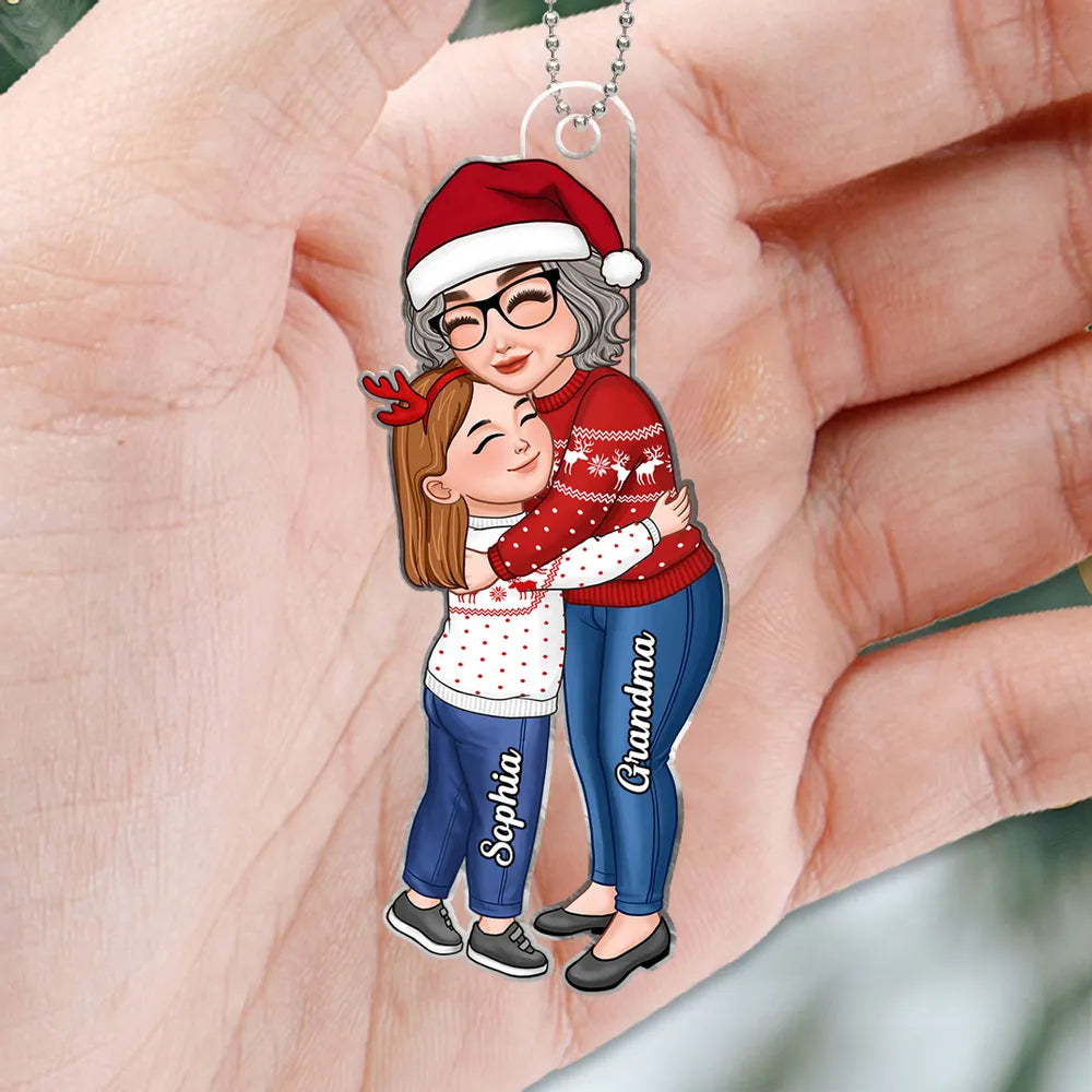 Grandma & Grandkid Hugging Christmas Gift For Granddaughter Grandson Personalized Acrylic Ornament