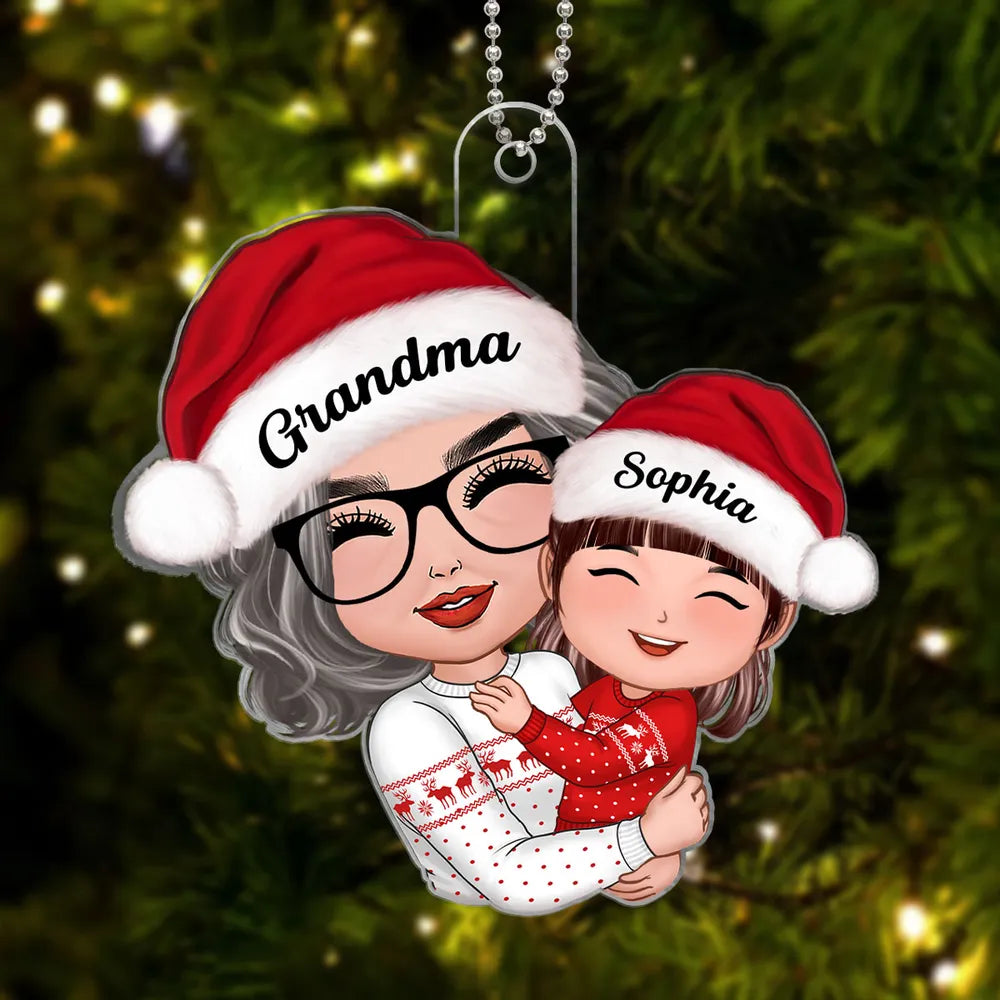 Doll Grandma Hugging Kid Christmas Gift For Granddaughter Grandson Personalized Acrylic Ornament