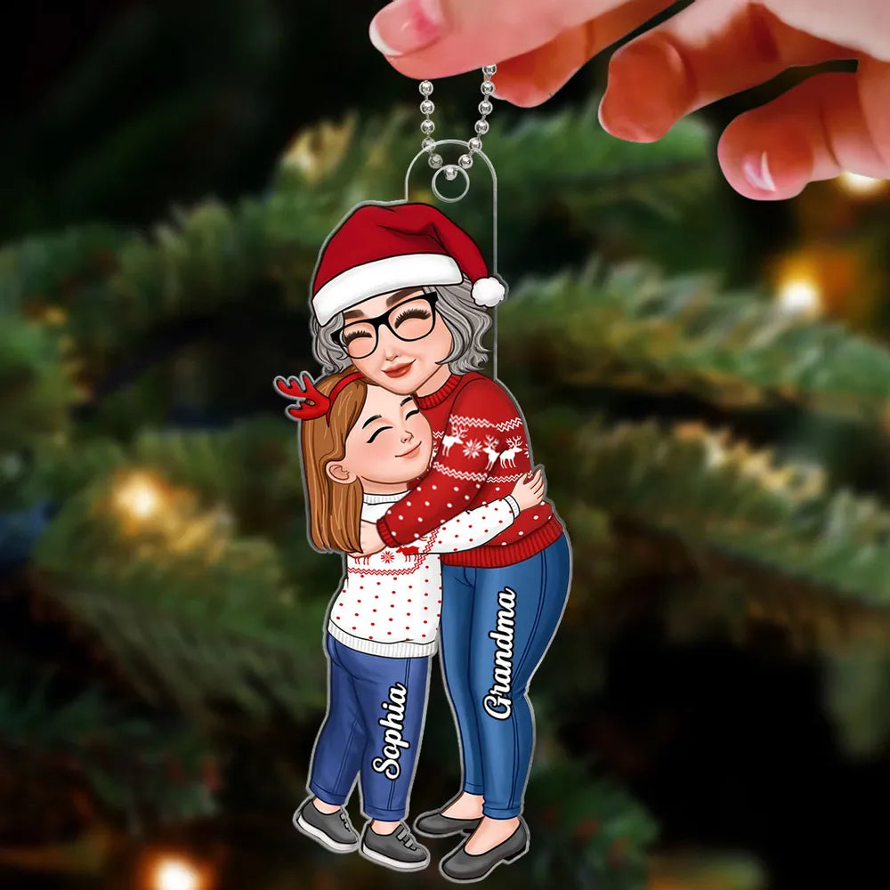 Grandma & Grandkid Hugging Christmas Gift For Granddaughter Grandson Personalized Acrylic Ornament