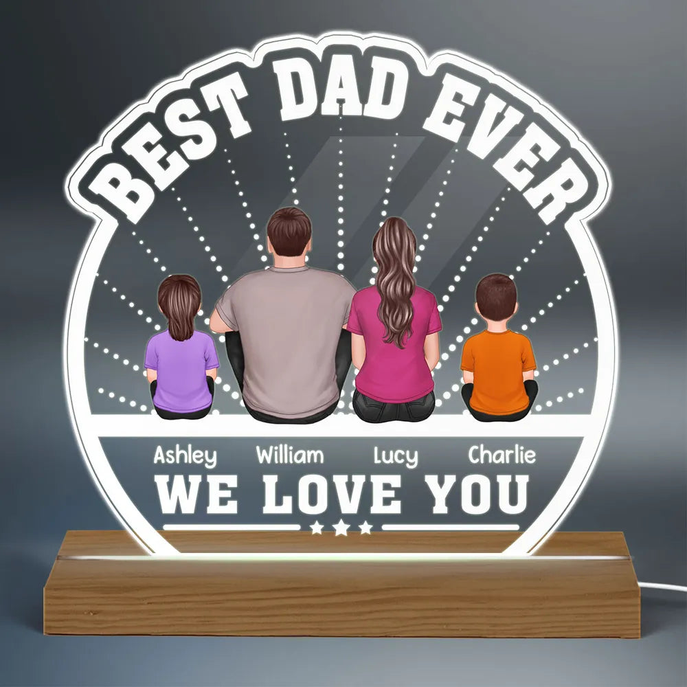 Shineful Best Dad Ever Back View Man Kids Dog Cat Personalized Acrylic Plaque With LED Night Light