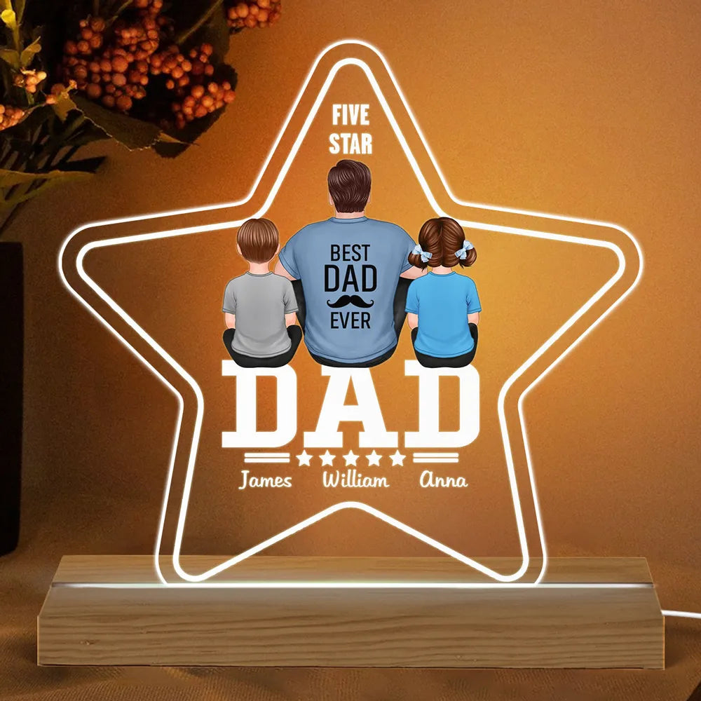 Shineful Five - Star Dad Back View Dad And Kids Personalized Acrylic Custom Shape LED Night Light