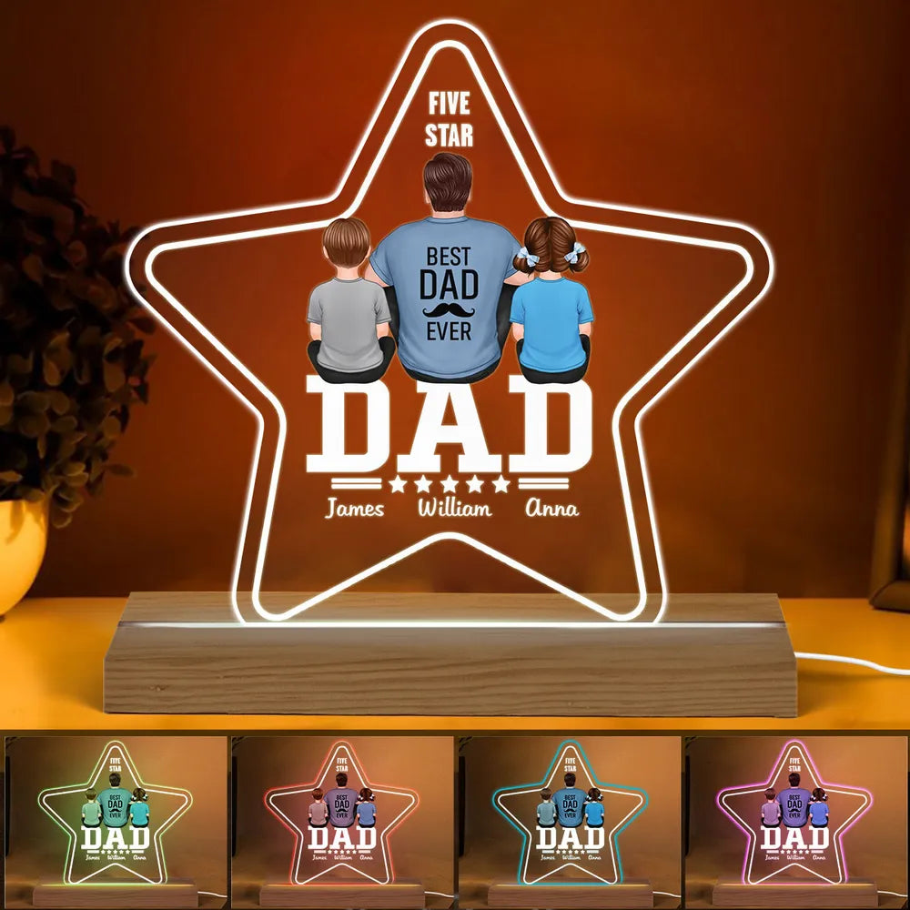 Shineful Five - Star Dad Back View Dad And Kids Personalized Acrylic Custom Shape LED Night Light