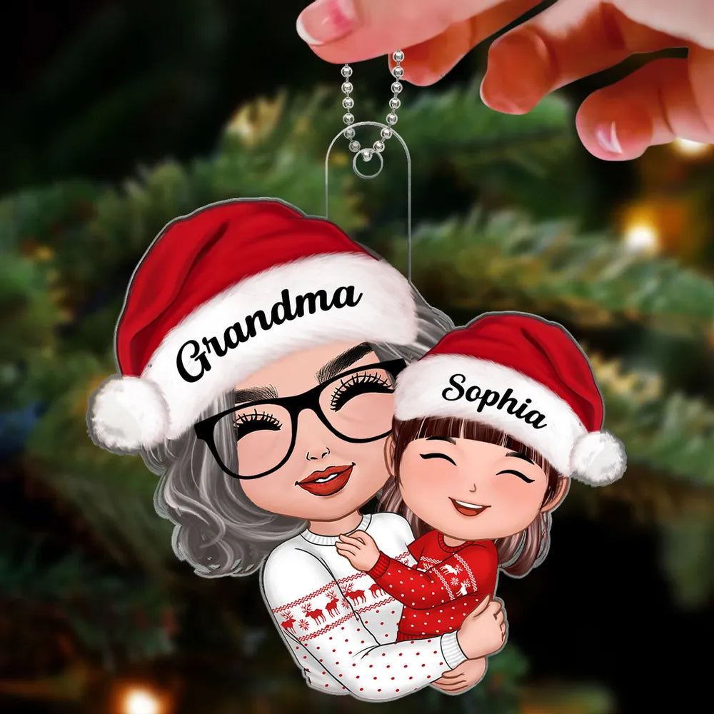 Doll Grandma Hugging Kid Christmas Gift For Granddaughter Grandson Personalized Acrylic Ornament