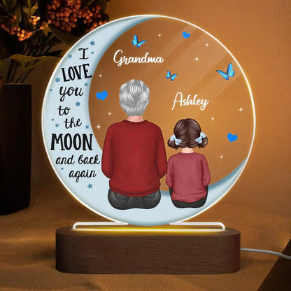 Veilleuse LED personnalisée en forme de cercle avec lune bleue pour grand-mère et petits-enfants Shineful - Lampe LED en acrylique