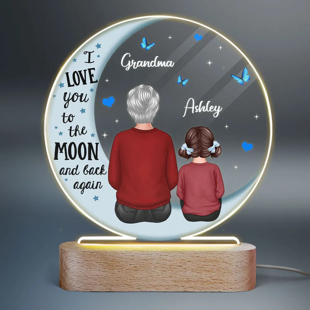 Veilleuse LED personnalisée en forme de cercle avec lune bleue pour grand-mère et petits-enfants Shineful - Lampe LED en acrylique