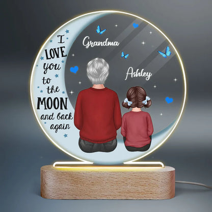 Veilleuse LED personnalisée en forme de cercle avec lune bleue pour grand-mère et petits-enfants Shineful - Lampe LED en acrylique