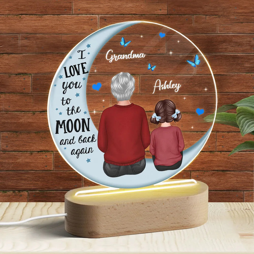 Shineful Grandma Grandkids Blue Moon Personalized Circle Plaque LED Night Light - Acrylic LED Lamp