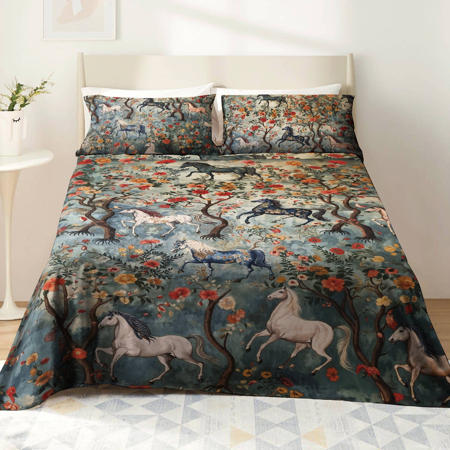 Shineful 4-Piece Bed Sheet Set Mystical Steeds