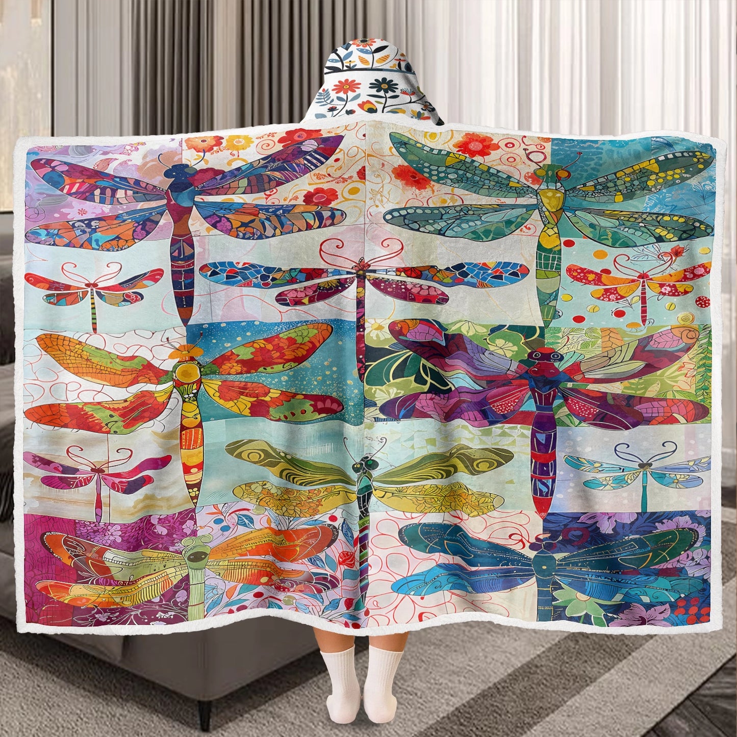 Shineful Wearable Hooded Blanket -  Dragonfly Harmony