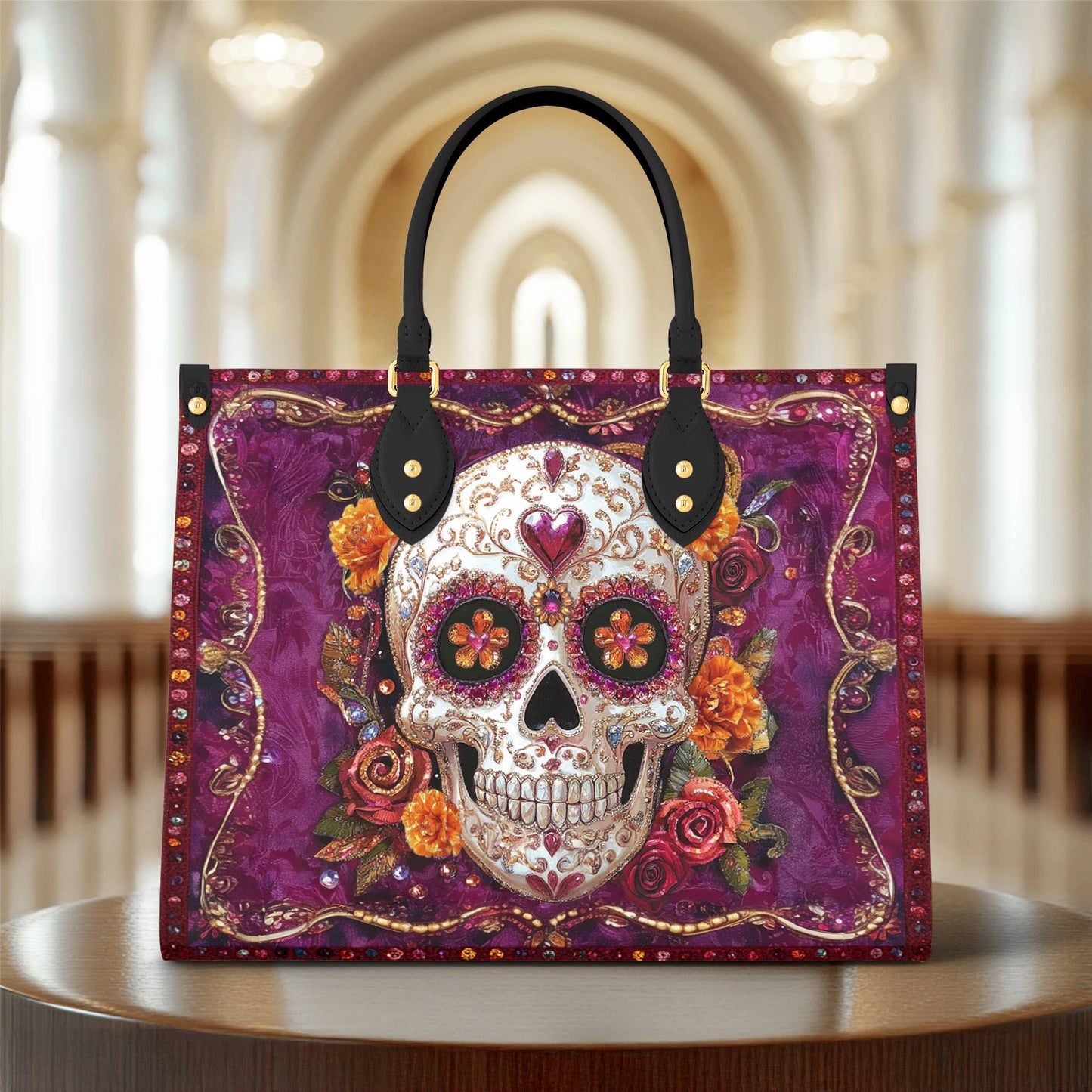 Shineful Leather Bag Vibrant Sugar Skull Elegance