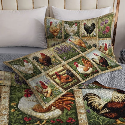 Shineful All Season Quilt 3-Piece Set Floral Chicken Vintage