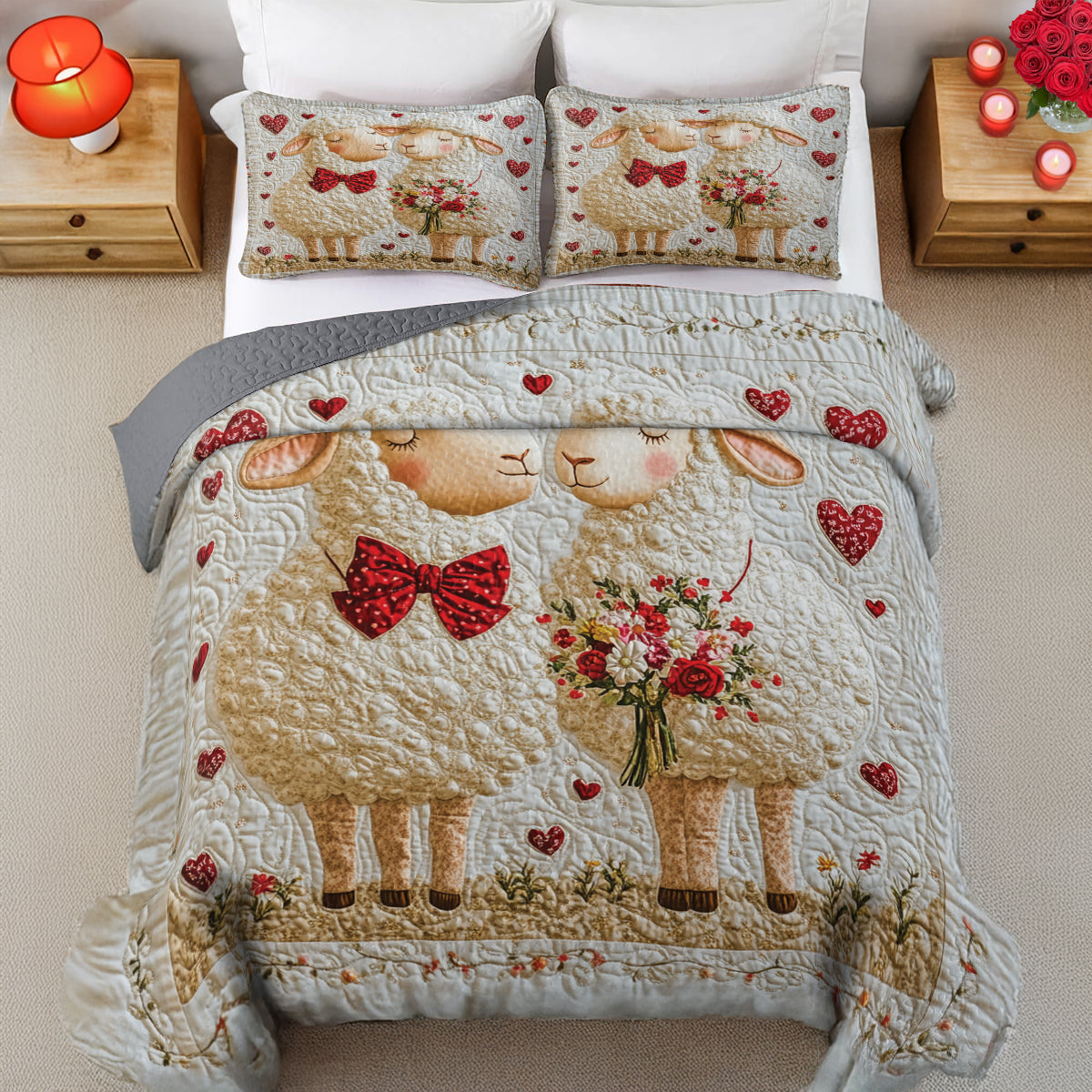 Shineful Flat Print All Season Quilt 3-Piece Set - Loving Sheep