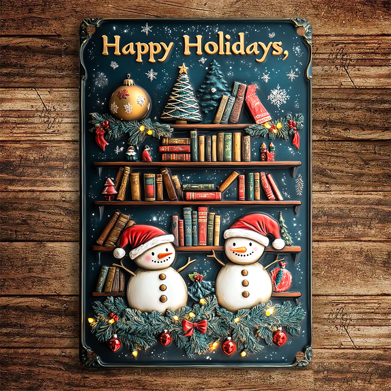 Shineful 2D Metal Sign Snowy Book Nook