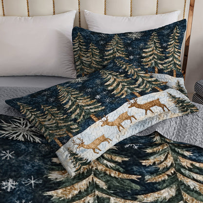 Shineful All Season Quilt 3-Piece Set Winter Wonderland Deer