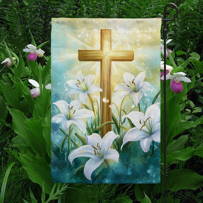 Shineful Garden Flag 12" x 18" - Easter Cross & Lily Garden Flag