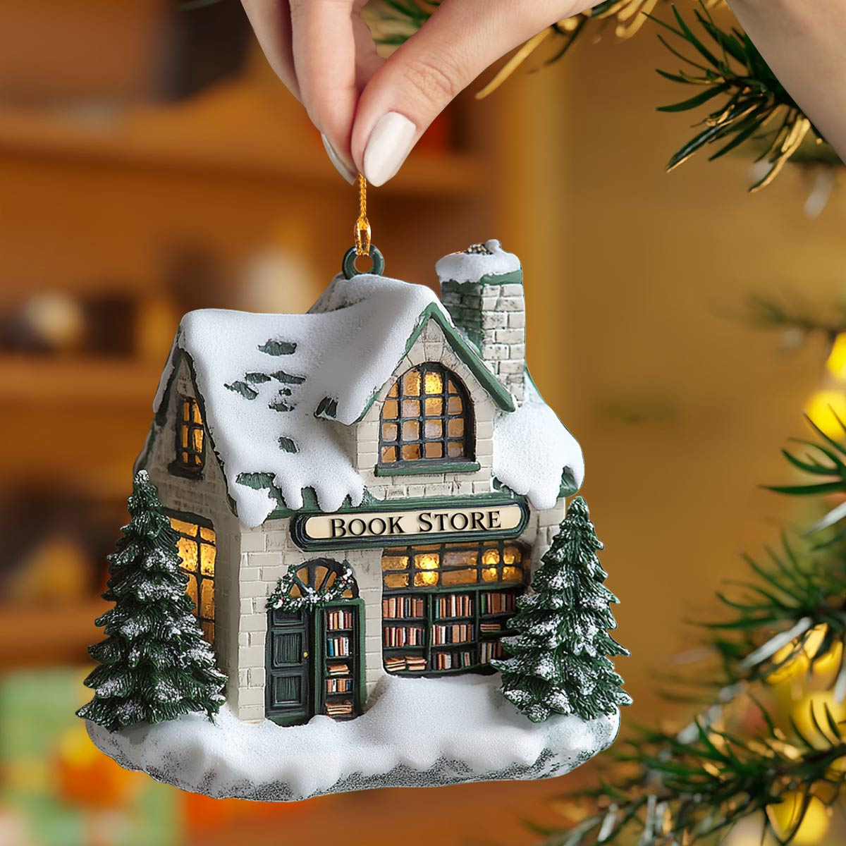 Shineful 2D Acrylic Ornament Snowy Bookstore Christmas