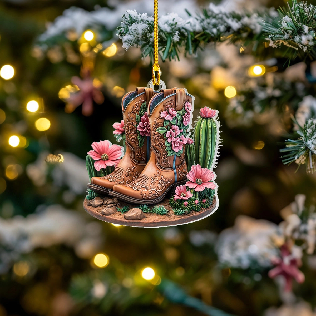 Shineful Acrylic Ornament Blooming Western Charm Cowboy Boot