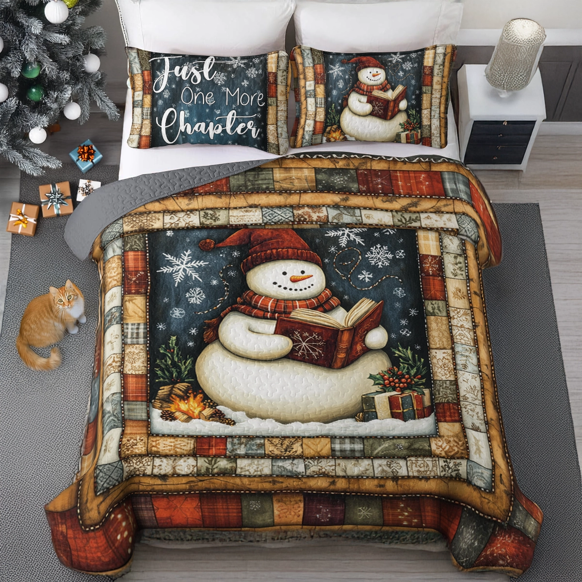 Ensemble de courtepointe toutes saisons Shineful 3 pièces Snowy Bookworm