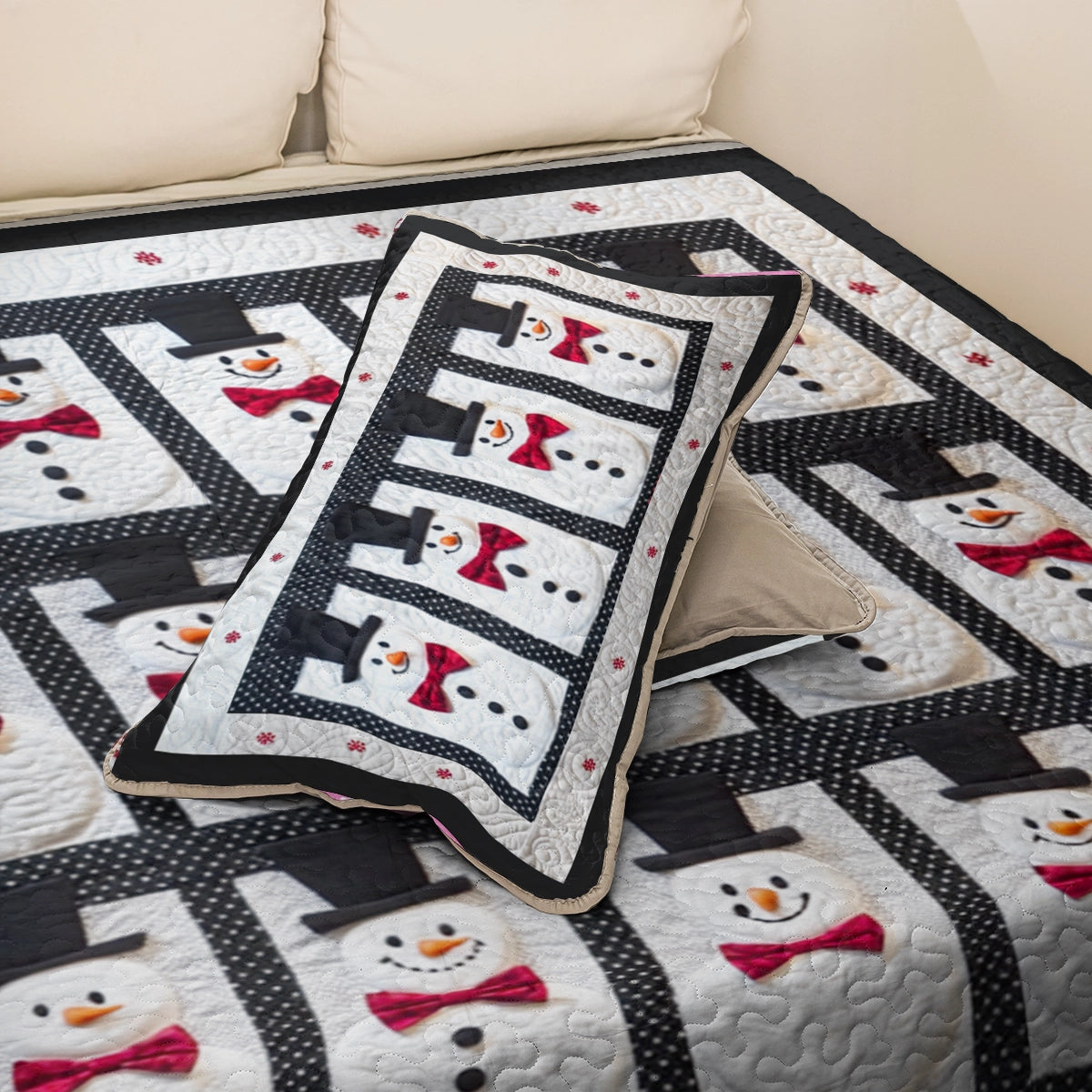 Shineful All Season Quilt 3-Piece Set Classic Top Hat Snowman