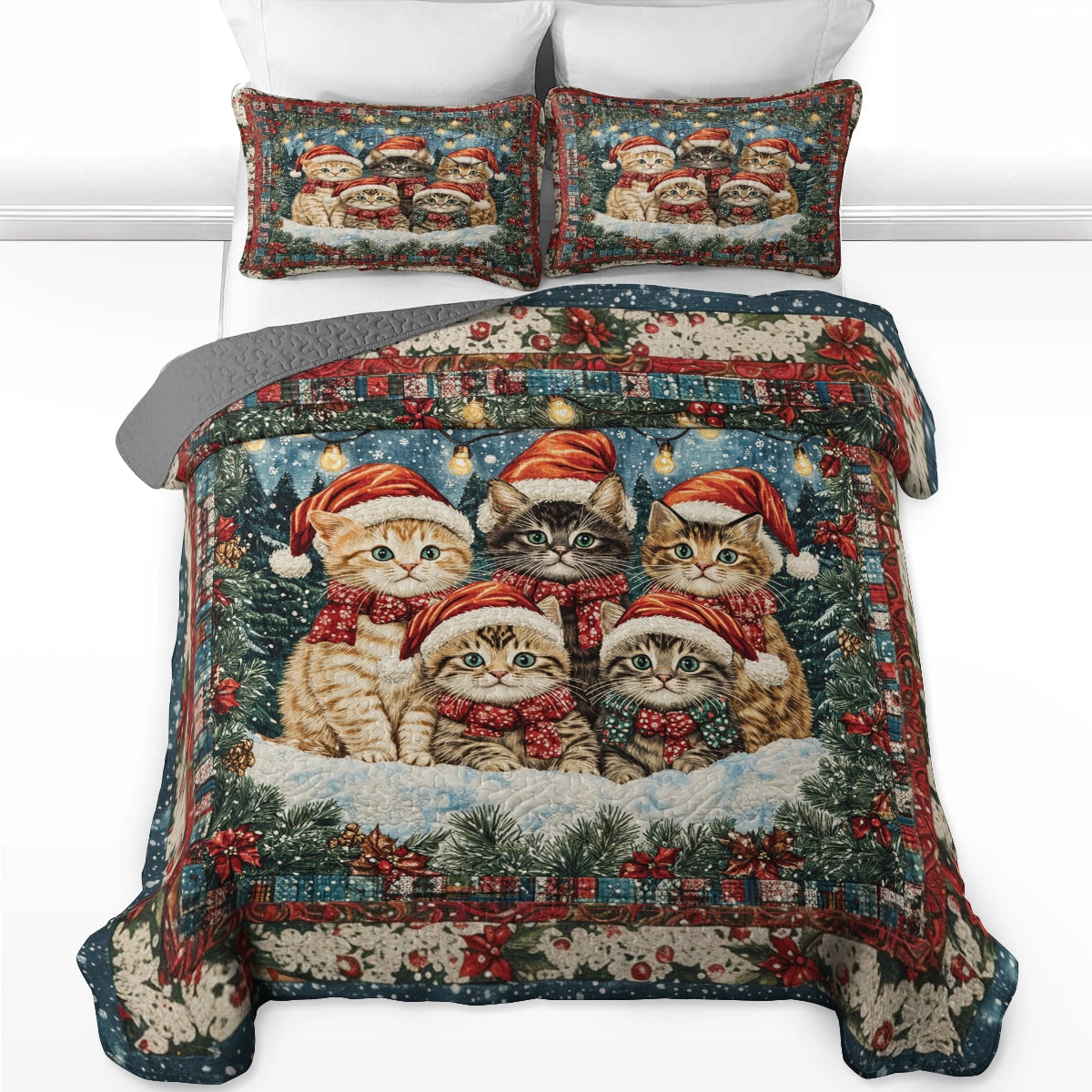 Shineful All Season Quilt 3-Piece Set - Santa’s Little Kittens Christmas