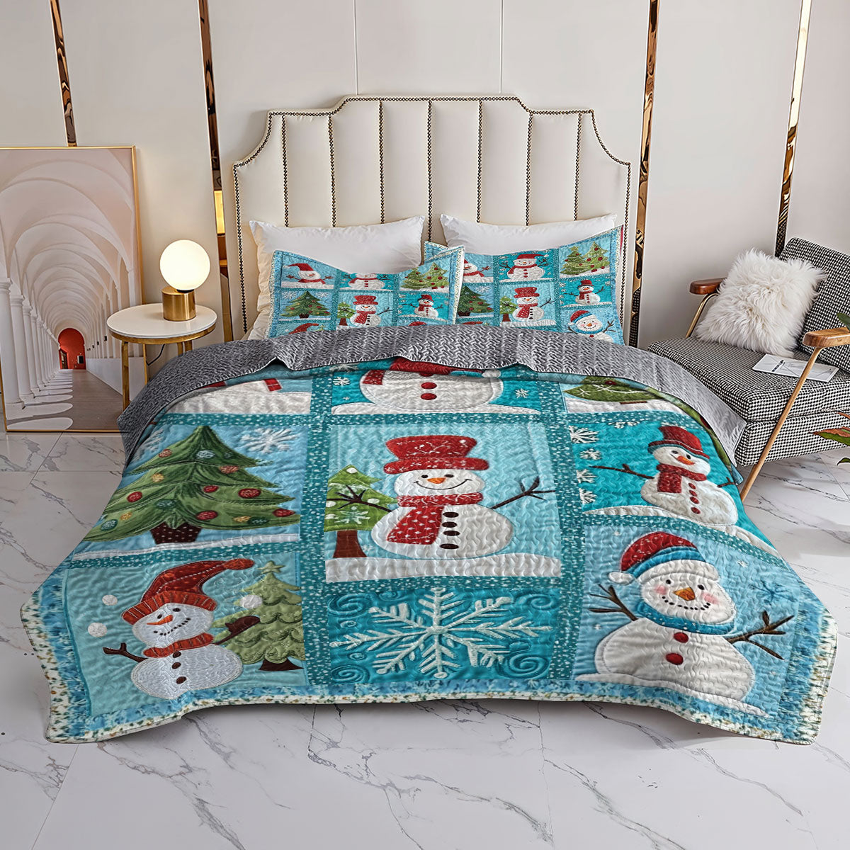 Shineful All Season Quilt 3-Piece Set Peaceful Snowmen