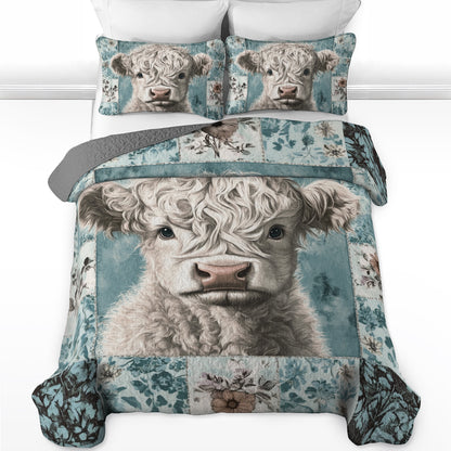 Shineful All Season Quilt 3-Piece Set Curly Highland Cow