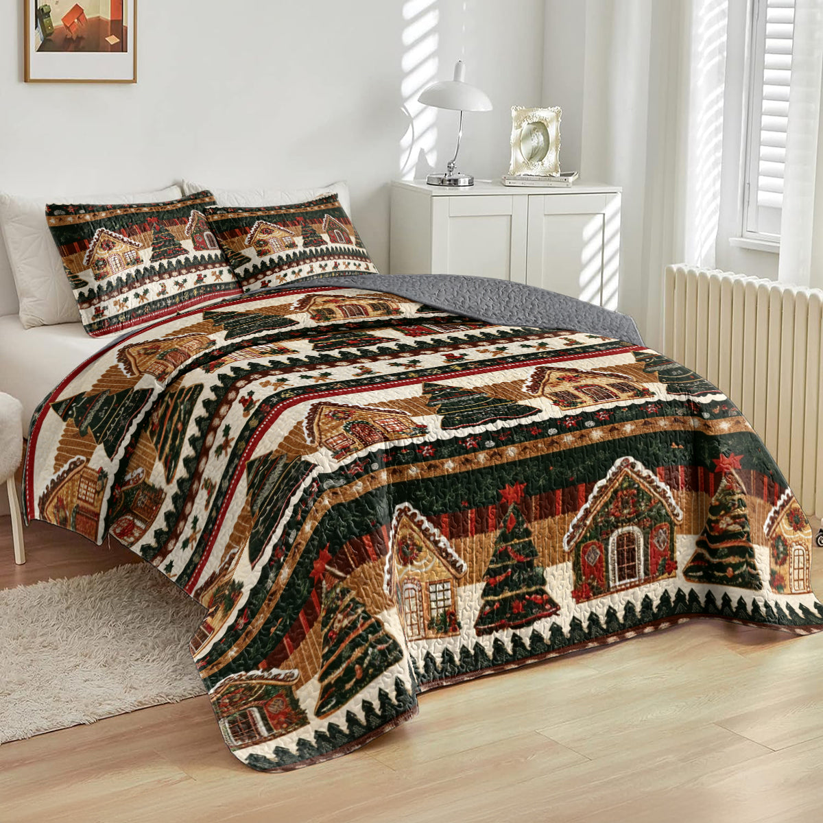 Shineful All Season Quilt 3-Piece Set Gingerbread Cottage Christmas