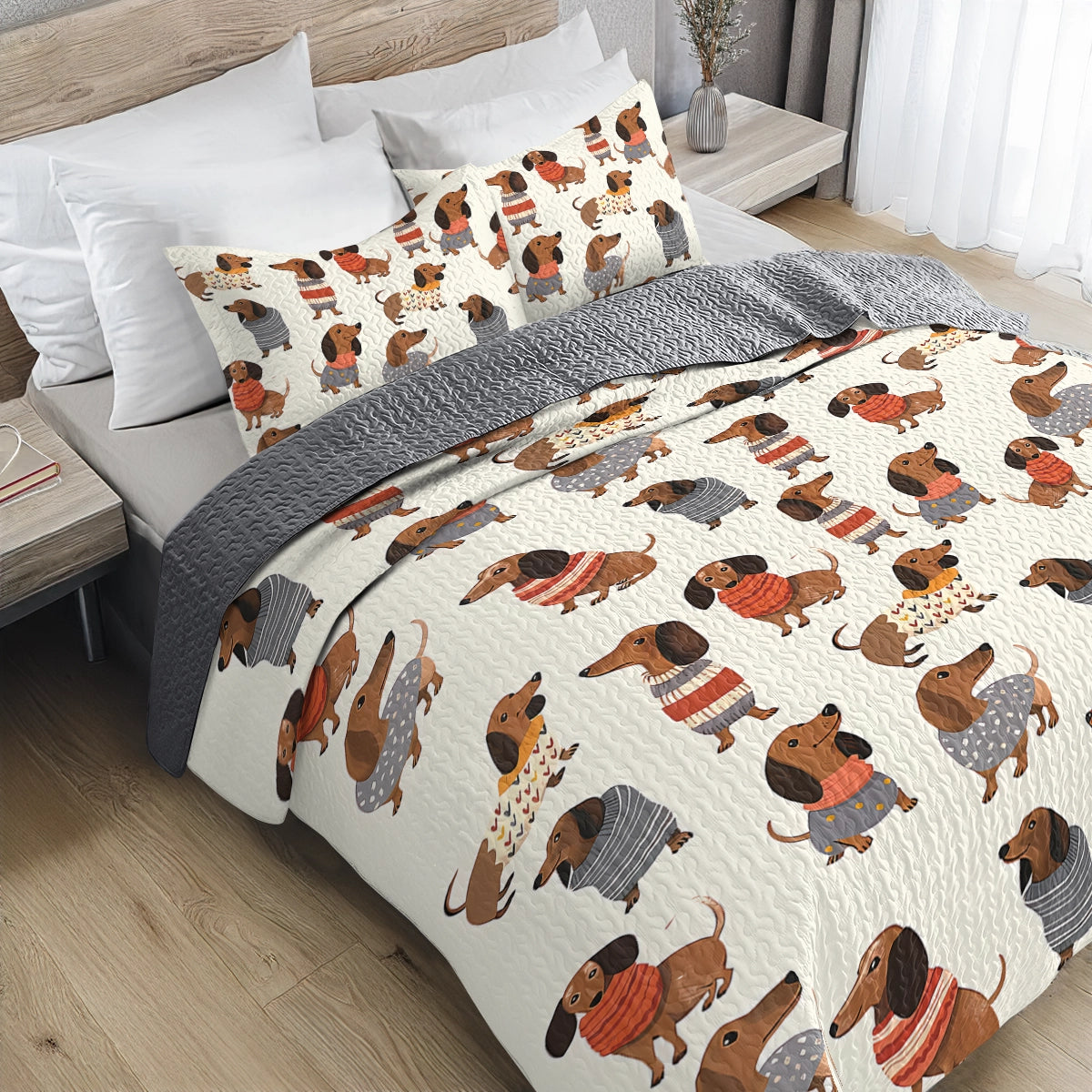 Shineful All Season Quilt 3-Piece Set - Dachshund Cute