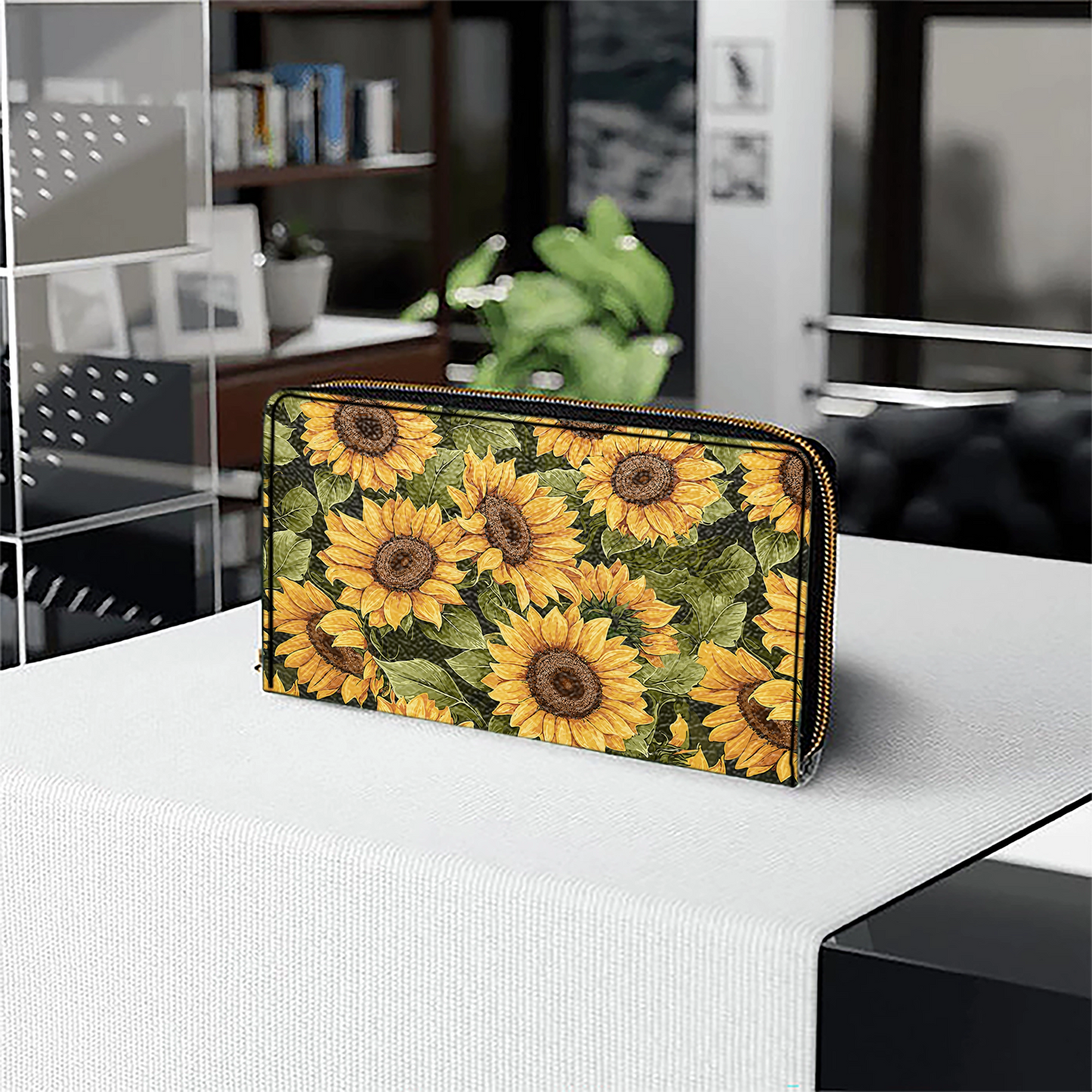 Shineful Leather Clutch Purse With Wristlet Strap Handle Sunflower Slumber