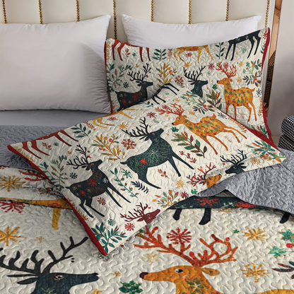 Shineful 3 Pieces Duvet Cover Set - Festive Folk Reindeer