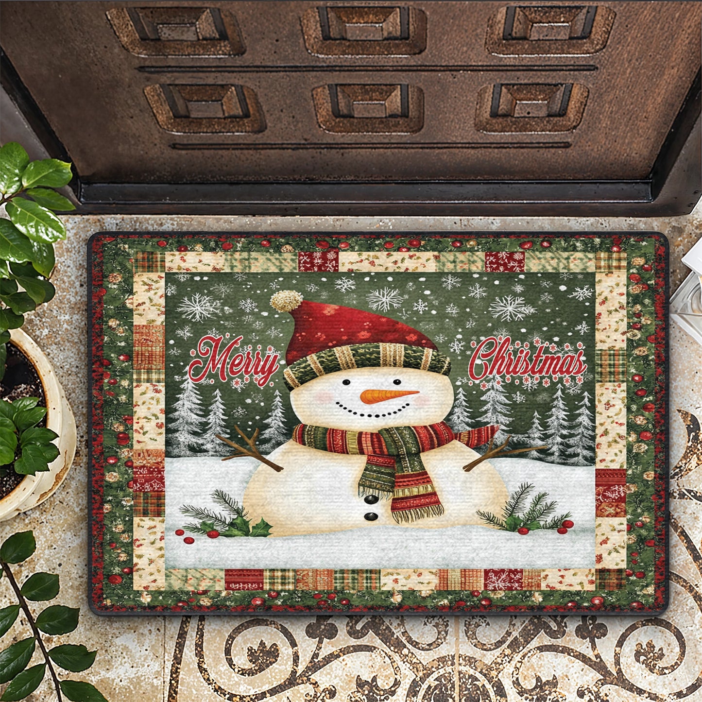 Shineful Ultra-Thin Non Skid Floor Mat, Kitchen Rugs Frosty Snowman