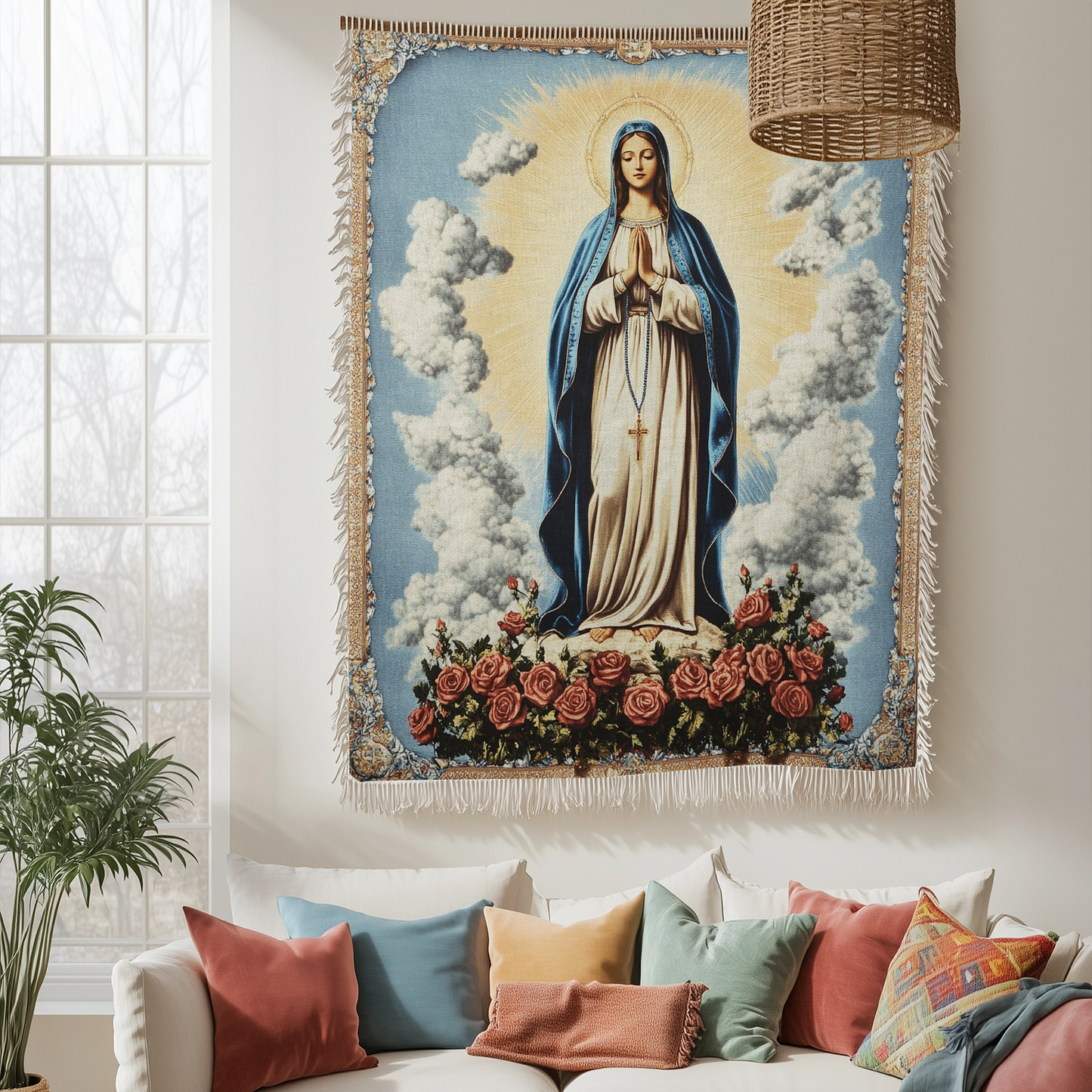 Couverture en tapisserie tissée brillante Sacred Mary Serenity