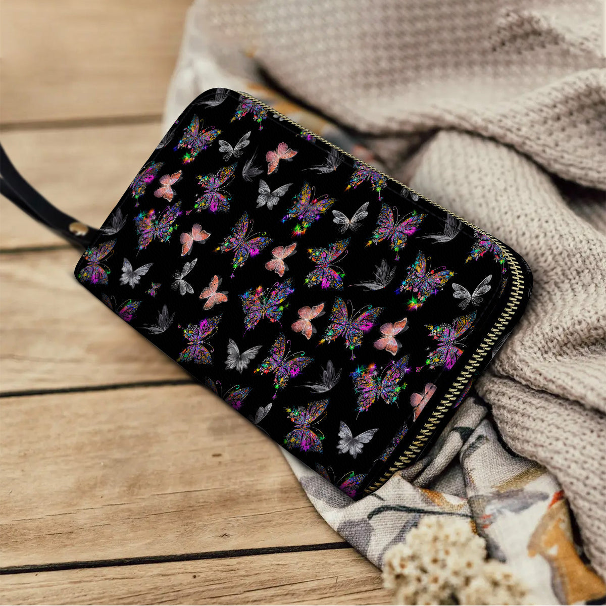 Shineful Leather Clutch Purse With Wristlet Strap Handle Gorgeous Butterflies