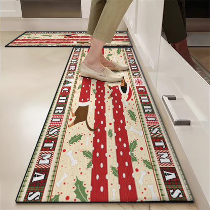 Shineful Ultra-Thin Non Skid Floor Mat, Kitchen Rugs Christmas Playful Dachshund