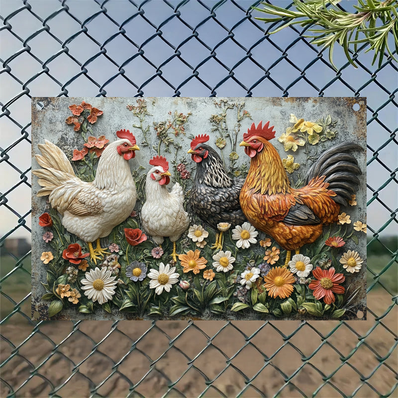 Shineful 2D Metal Sign Floral Chicken Garden