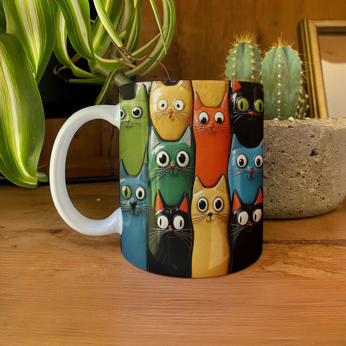 Tasse en céramique brillante Chat mignon et coloré