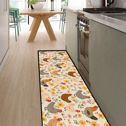 Shineful Ultra-Thin Non Skid Floor Mat, Kitchen Rugs Chicken Floral Cluckin' Cozy