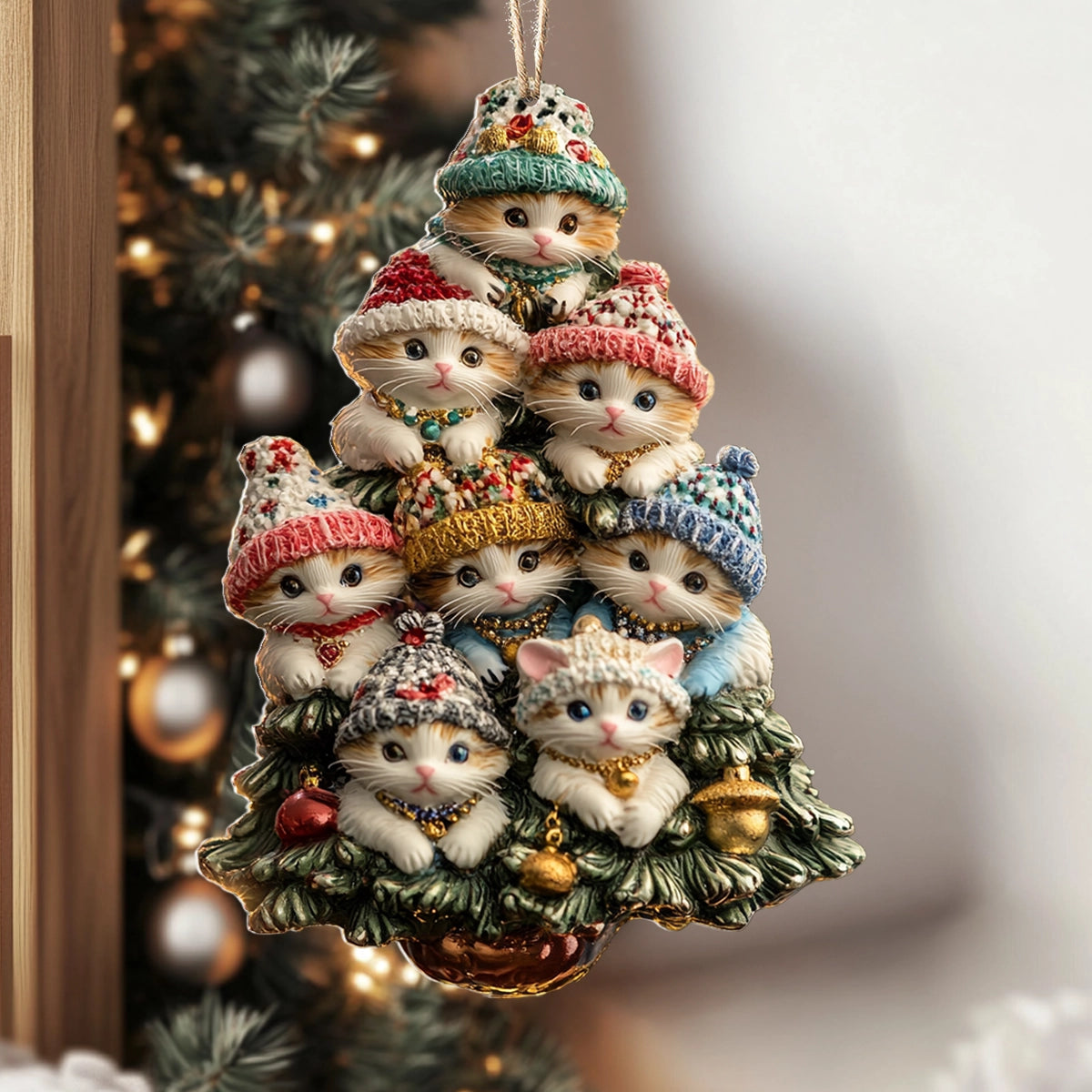 Shineful 2D Acrylic Ornament Kitten Cozy Tree