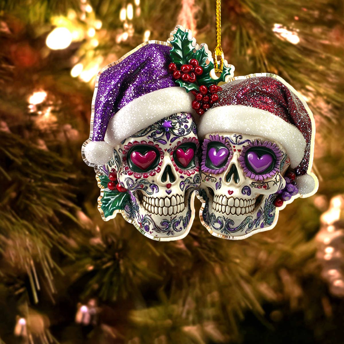 Shineful 2D Acrylic Ornament Gorgeous Purple Christmas Sugar Skulls Love