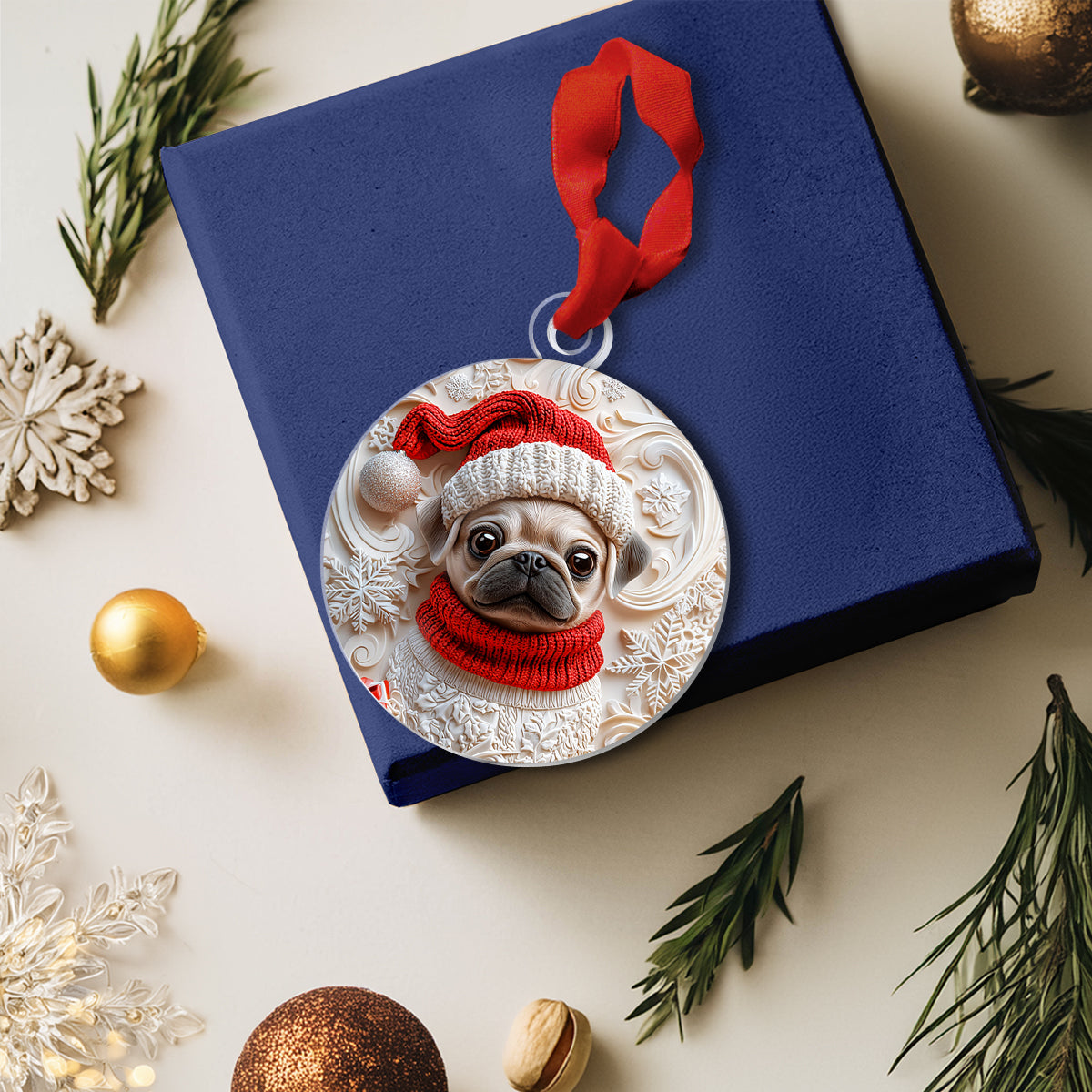 Shineful 2D Acrylic Ornament Snowy Puggy