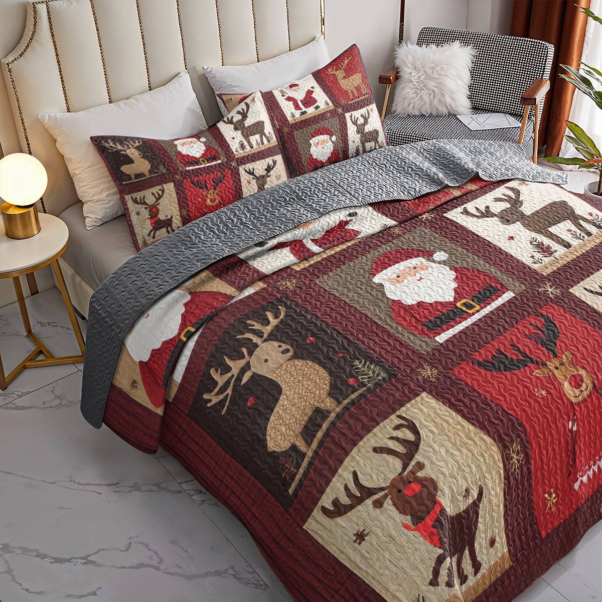 Shineful All Season Quilt 3-Piece Set - Cozy Santa & Reindeer